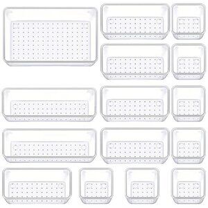 Drawer Organizer Set 15 Clear Plastic Storage Bins Makeup Jewelry Kitchen Office